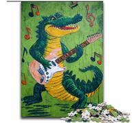 Rompecabezas para Adultos: 1000 Piezas de cocodrilo Tocando la Guitarra Juego Familiar para aliviar el estrés, desafío difícil y fomentar el Amor en Pareja tamaño 50x75cm