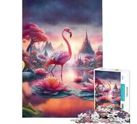 Rompecabezas para Adultos 1000 Piezas de Flamenco Rosa con lotos Diversión en casa Mejora la Memoria Juego práctico para Mayores de 14 años 38x26cm
