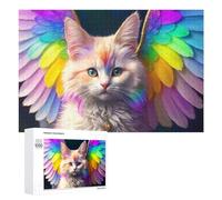 Rompecabezas para adultos, 1000 piezas de gatito con plumas de arco iris para adultos, juegos divertidos, decoración perfecta desafiante para completar 1000 piezas