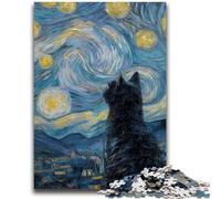 Rompecabezas para Adultos: 1000 Piezas de Gato bajo el Cielo Estrellado, desafío de Inteligencia Cerebral, Juguetes adictivos, Regalo Divertido para Mayores de 14 años, 50x75cm