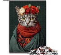 Rompecabezas para Adultos, 1000 Piezas de Gato con Estilo Frida Kahlo, 50x75cm, Ideal para el Cerebro y la decoración del hogar, Fiestas