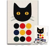 Rompecabezas para Adultos 1000 Piezas de Gato Negro Abstracto con círculos de Colores, Juguetes educativos, decoración de Pared, Regalos de Amigo Secreto, tamaño 38x26cm