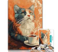 Rompecabezas para Adultos: 1000 Piezas de Gato Tomando café, un desafío difícil para aliviar el estrés, un Regalo de Amigo Secreto para Mayores de 14 años, 38x26cm