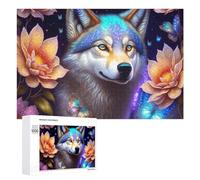 Rompecabezas para adultos, 1000 piezas de lobo de fantasía con flores, rompecabezas para adultos, desafío difícil, ideal como regalo, 1000 piezas