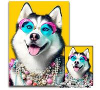 Rompecabezas para Adultos 1000 Piezas de Madera de Husky cumpleaños, festividades y Navidad 50x75cm