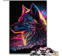 Rompecabezas para Adultos, 1000 Piezas de Madera de Synthwave Wolf, Ideal para Manualidades Familiares, Ideal para cumpleaños y festividades(50x75cm)