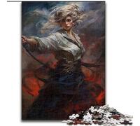 Rompecabezas para Adultos, 1000 Piezas de Madera de una Mujer guerrera de fantasía 50x75cm, Ideal para la Familia, para la Mente, para Decorar el hogar y como Regalo navideño.