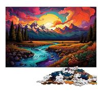 Rompecabezas para Adultos 1000 Piezas de psicodelia Colorida en el Parque Nacional Grand Teton Rompecabezas de Madera para Adultos y niños Juguete Educativo de Aprendizaje 1000 Piezas (75 x 50 cm)