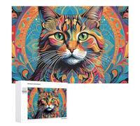 Rompecabezas para adultos, 1000 piezas de rompecabezas coloridos con diseño de mandala de gato, 1 sierra de calar para adultos, juegos familiares, pero divertidos y divertidos para cumpleaños, Navidad