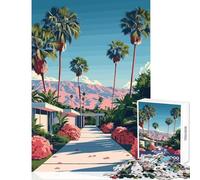 Rompecabezas para Adultos: 1000 Piezas de Rompecabezas con Paisaje de Palm Springs y montañas Rosadas Ideal como decoración de Pared Juego Educativo con póster a Juego