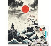 Rompecabezas para Adultos 1000 Piezas de un samurái bajo la Lluvia con Sol Naciente Juegos Divertidos para ejercitar la Mente y Las Manos y Fortalecer el Amor en Pareja 38x26cm