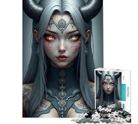 Rompecabezas para adultos 1000 piezas de una mujer demoníaca con cuernos Juegos relajantes que desafían la inteligencia cerebral Juguetes adictivos Un gran regalo para toda la familia (Tamaño 38x52cm)