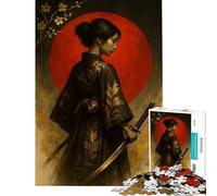 Rompecabezas para adultos 1000 piezas de una mujer samurái con katana y luna roja Juegos relajantes que desafían la inteligencia Juguetes adictivos Un gran regalo para toda la familia (Tamaño 50x75cm)