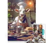 Rompecabezas para Adultos: 1000 Piezas de una Vaca cocinando, Juego Familiar, Mejora la Memoria, Toda la Familia 50x75cm