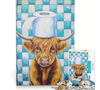 Rompecabezas para Adultos 1000 Piezas de una Vaca de Las Tierras Altas con Sombrero de Papel higiénico Juegos Familiares interacción Entre Padres e Hijos Regalos de Juegos desafiantes 50x75cm