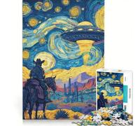 Rompecabezas para Adultos: 1000 Piezas de Vaqueros, ovnis y la Noche Estrellada Juego de ingenio, interacción Entre Padres e Hijos, fortalece el Amor en Pareja 50x75cm