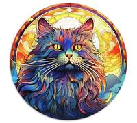 Rompecabezas para Adultos, 1000 Piezas de vitrales, Gato Maine Coon, Redondo, de cartón, Juego Decorativo para ejercitar la Mente, Juguete Interactivo Familiar (67,5 x 67,5 cm)