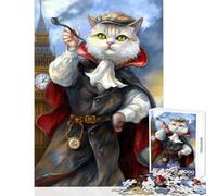 Rompecabezas para Adultos 1000 Piezas Detective Gato Fuma Pipa decoración del hogar Juguetes Ideas de Regalos Juego de ingenio Mejora el Amor Entre Parejas tamaño 38x26cm