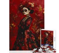 Rompecabezas para Adultos 1000 Piezas Día de los Muertos Mujer de Rojo Juguete Educativo Regalo de cumpleaños Juegos Divertidos Fomenta el Amor Entre Parejas Tamaño 38x26cm