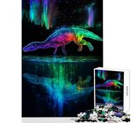 Rompecabezas para Adultos 1000 Piezas Dinosaurio Aurora Boreal Juguete Educativo Regalo de cumpleaños Juego práctico con póster a Juego y Hoja de Trivia Tamaño 38x52cm