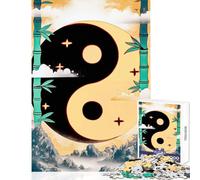 Rompecabezas para Adultos 1000 Piezas diseño de bambú Amarillo Yin Yang Juguete de decoración de Pared Regalo para Mujeres y Hombres Juego práctico Que Mejora el Amor Entre Parejas tamaño 38x52cm