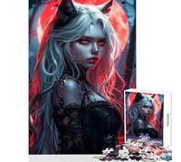 Rompecabezas para Adultos 1000 Piezas diseño de Chica Anime Blood Moon Ideal para Decorar el hogar Regalo de cumpleaños Juego Imposible para Mejorar el Amor en Pareja tamaño 38x52cm