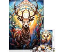 Rompecabezas para Adultos 1000 Piezas diseño de Ciervo vitral Juguete para decoración de Pared Regalo para Mujeres y Hombres Juego práctico Que fomenta el Amor en Pareja tamaño 50x75cm