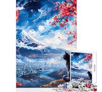 Rompecabezas para Adultos 1000 Piezas diseño de Gato Negro y el Monte Fuji Juego Familiar Juguetes antiestrés de Corte de precisión con Piezas de Formas aleatorias Que encajan Perfectamente (26x38cm)