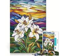 Rompecabezas para Adultos, 1000 Piezas, diseño de Lirios de vidrieras, Juego de Ajuste, Rompecabezas para ejercitar la Mente, Regalo Divertido y Relajante, Regalo de Arte navideño (50x75cm)