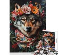 Rompecabezas para Adultos 1000 Piezas diseño de Lobo en Flor Juguete Educativo Gran Regalo para Juegos Juego Imposible Mejora el Amor Entre Parejas tamaño 38x52cm