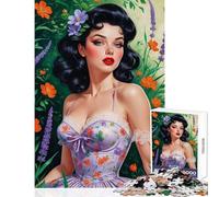 Rompecabezas para Adultos 1000 Piezas diseño de Pin-up Morena con Vestido Floral Juguete para decoración de Pared Regalo Divertido Juego Educativo Apto para decoración de Escritorio tamaño 50x75cm