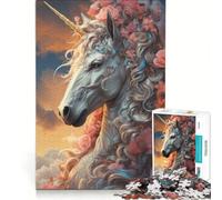 Rompecabezas para Adultos, 1000 Piezas, diseño Floral de Unicornio mágico, Juguetes antiestrés, Corte de precisión, Toda la Familia 38x26cm