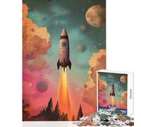 Rompecabezas para Adultos 1000 Piezas diseño Retro de Cohete Espacial decoración de Pared Regalo de Amigo Secreto para Juegos educativos Ayuda a ejercitar el Cerebro tamaño 38x26cm
