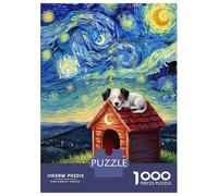 Rompecabezas para Adultos 1000 Piezas Dog Sleeping on Doghouse, Starry Night Rompecabezas para Adultos Juego Familiar Análisis Y Lógica Actividades Divertidas En Casa, 52x38cm/1000pcs