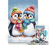 Rompecabezas para Adultos 1000 Piezas Dos Lindos pingüinos en una Escena Invernal Juego de Ajuste Acertijo Regalo de ingenio Tiempo de diversión Tranquilo Regalo de Arte navideño (38x26cm)