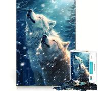 Rompecabezas para Adultos 1000 Piezas Dos Lobos Aullando Juego de Ajuste Acertijo Regalo para ejercitar la Mente Tiempo de diversión Tranquilo Regalo de Arte navideño (38x52cm)