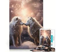 Rompecabezas para Adultos 1000 Piezas Dos Lobos Enamorados Juego de Ajuste Acertijo Regalo para ejercitar la Mente Tiempo de diversión Tranquilo Regalo de Arte navideño (38x52cm)