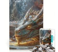 Rompecabezas para Adultos: 1000 Piezas Dragón Tumbado sobre Monedas de Oro Juego práctico, Carrera de Velocidad Manual cumpleaños y Navidad 38x26cm