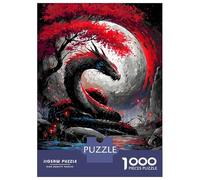 Rompecabezas para Adultos 1000 Piezas Dragon Under The Moon with Red Tree Rompecabezas Juegos Relajantes Corte De Precisión Cumpleaños Y Navidad 38x26cm/1000pcs
