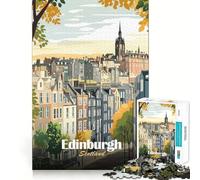 Rompecabezas para Adultos,1000 Piezas,Edimburgo,Escocia Ilustración de Paisaje Urbano Corte Suave Arte Juego Creativo para ejercitar la Mente Diversión para el Tiempo Libre Regalo navideño Relajante