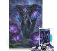 Rompecabezas para Adultos 1000 Piezas Elefante ornamentado en un Entorno Floral fantástico Juegos Divertidos para ejercitar la Mente y Las Manos Fortalece el Amor en Pareja 50x75cm