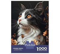 Rompecabezas para Adultos 1000 Piezas Elegant Cat Portrait with Floral Accents Rompecabezas para Adultos Juegos Relajantes Que Mejoran La Memoria Regalos Y Cumpleaños Únicos 38x26cm/1000pcs
