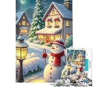 Rompecabezas para Adultos 1000 Piezas Escena de Pueblo Invernal con muñecos de Nieve Juguetes de decoración para el hogar decoración de Pared Regalos para Amigos y Familiares (38x26cm)