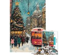 Rompecabezas para Adultos 1000 Piezas Escena navideña Nevada en la Calle Rompecabezas para Adolescentes antiestrés Juguetes difíciles y desafiantes Juegos educativos 38x26cm