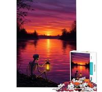 Rompecabezas para Adultos 1000 Piezas Esqueleto con Linterna Junto al río al Atardecer Juegos educativos Juguetes educativos de Aprendizaje Obra de Arte Regalo Actividades Familiares (Tamaño 50x75cm)