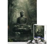 Rompecabezas para Adultos 1000 Piezas Estatua de Buda en un Bosque Juguete Educativo Regalo de cumpleaños Juegos Divertidos fomenta el Amor Entre Parejas tamaño 50x75cm