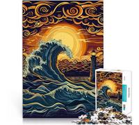 Rompecabezas para Adultos 1000 Piezas Faro de Las Olas del océano Juguetes Juegos Educativos Antiestrés Mejorar el Amor Entre Parejas 52x38cm