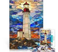 Rompecabezas para Adultos 1000 Piezas Faro de vidrieras Juguetes educativos de Aprendizaje Actividades Divertidas en casa, Regalos de cumpleaños, Regalos de Viaje, 52x38cm