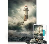Rompecabezas para Adultos 1000 Piezas Faro en la tempestad Arte de Corte preciso Juego Creativo Juguete Relajación Tiempo de Juego Escena navideña Arte (38x26cm)