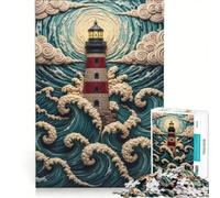 Rompecabezas para Adultos 1000 Piezas Faro en Mares tempestuosos Juegos Familiares Interacción Entre Padres e Hijos Regalos con Juegos desafiantes 50x75cm